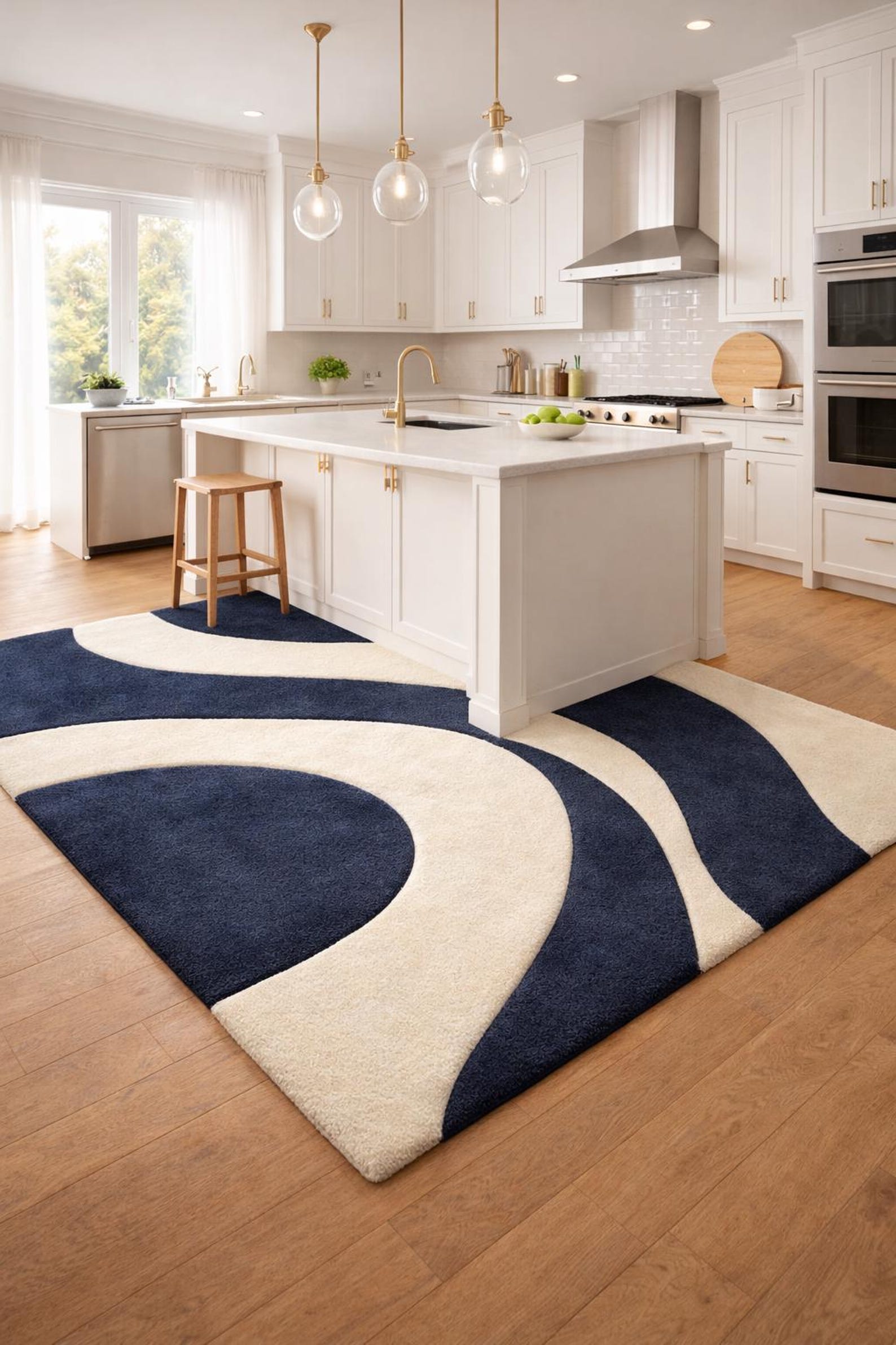 Luxury Blue & Ivory Curved Pattern Area Rug | Modern Wedding Hall ...