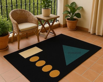 Modern Geometric Area Rug, Abstract Low Pile, Anti-Slip Carpet