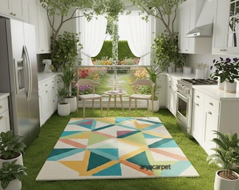 Geometric Outdoor Rug, Modern Balcony Patio Carpet
