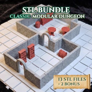 STL BUNDLE – Classic System Dungeon Builder + Tavern Props (13 Files + 2 Bonus) | Modular 3D Terrain for TTRPGs