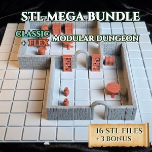 STL MEGA BUNDLE – Dungeon Builder (Classic + Flex Systems) + Tavern Props (16 Files + 3 Bonuses) | Modular 3D Terrain for TTRPGs