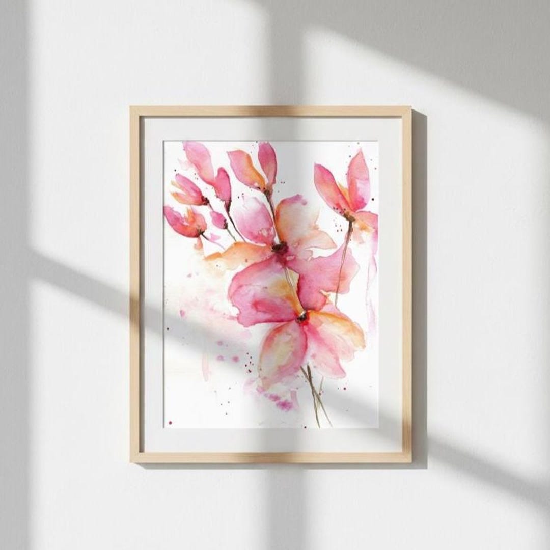 Pink Watercolor Flower Print, Blush Coral Floral Wall Art, Botanical ...