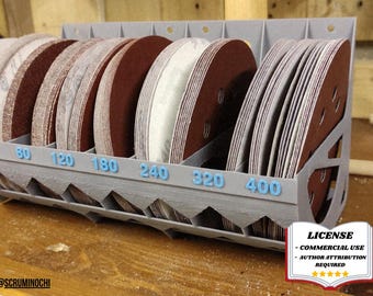 Sanding Disc Holder Organizer 125mm 150mm Workshop Storage Rack - 3D Printing - Blender Modeling - BambuLab - Limited Edition, Only Few Left