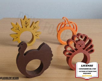 Anillos para SERVILLETAS DE ACCIÓN DE GRACIAS, Modelo 3D HOJA, Archivo digital-BambuLab, Prusa, Edición limitada, quedan pocas.
