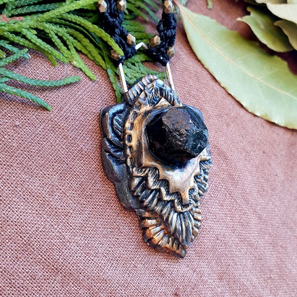 black tourmaline pendant - tormaline amulet - schrol tourmaline pendant - unisex tourmaline pendant - tourmaline necklace