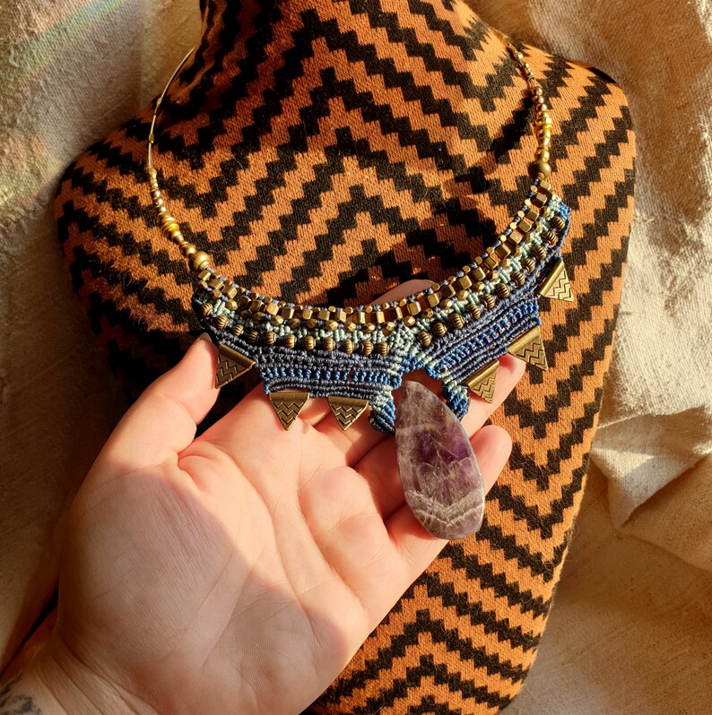 amethyst macrame necklace