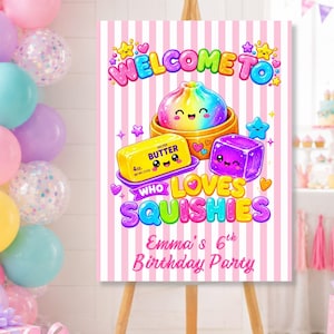 Squishy födelsedagsvälkomstskylt, färgglad födelsedagsdekoration flicka, You Nee Doh festskylt, digital nedladdning
