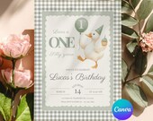One silly goose Birthday Invitation, Boy 1st Birthday Invite, Editable Canva template