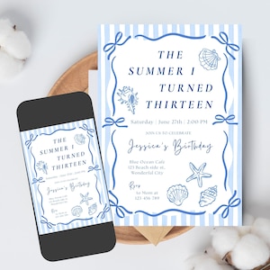 The Summer I Turned Pretty Birthday Invitation, Coastal Party Invite, 13th Birthday Girl, Digital Download image 5