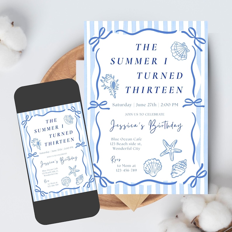 The Summer I Turned Pretty Birthday Invitation, Coastal Party Invite, 13th Birthday Girl, Digital Download image 5