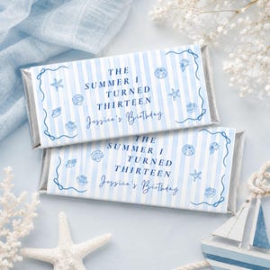 The Summer I Turned Thirteen Candy Bar Wrapper Template, Blue Striped 1.55 oz Chocolate Bar