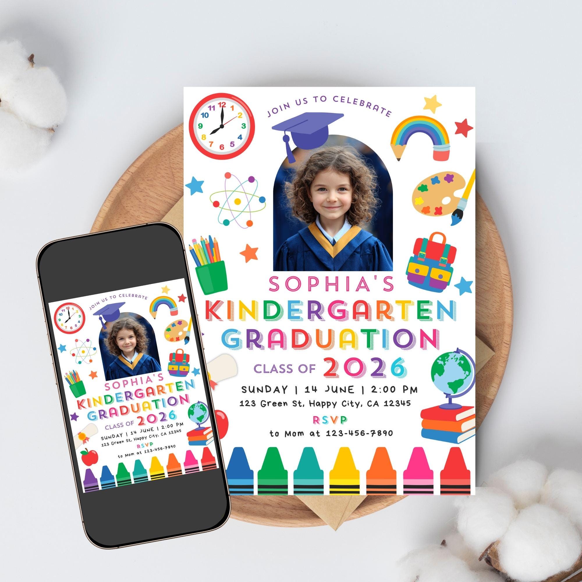 Kinder Invit Kindergarten Graduation Invitation, Preschool Grad Party Invite With ...