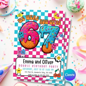 Double Birthday Invitation, Six Seven Birthday Invite, Joint Party Evite, Editable Canva Template
