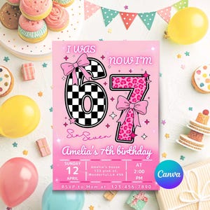 Six Seven Meme Birthday Invitation, 7th birthday invite Girl, Editable Canva Template, image 7