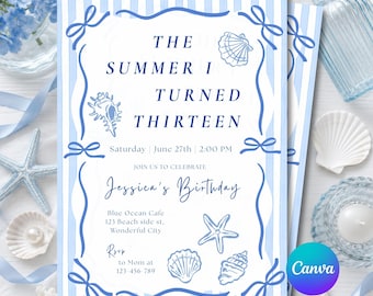 The Summer I Turned Pretty Birthday Invitation, Coastal Party Invite, 13th Birthday Girl, Digital Download