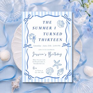 The Summer I Turned Pretty Birthday Invitation, Coastal Party Invite, 13th Birthday Girl, Digital Download image 6