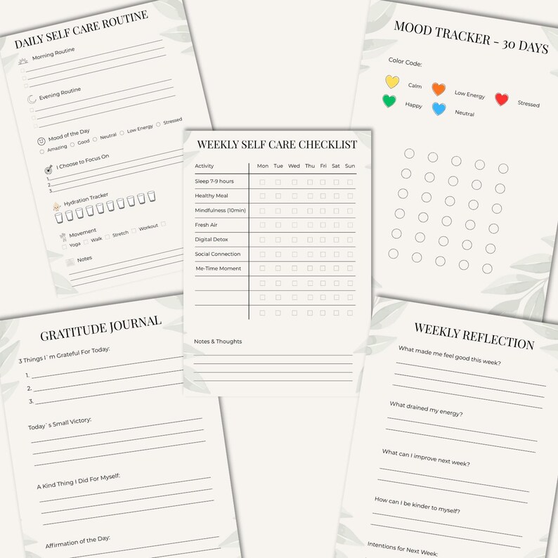 Self Care Planner Printable | Botanical Wellness Journal | Daily Self ...