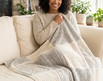 Knitted Lace Blanket Pattern Squares, 2 Strand Knit Afghan PDF, Patchwork Lace Throw, Cozy Knit Blanket Pattern