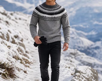 Nordic Fair Isle Sweater & Hat | Hand Knitted Wool Pullover | Scandinavian Knit Jumper | Winter Unisex Knitwear