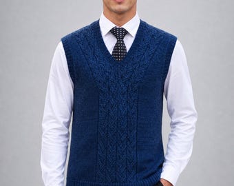 Brescul Men’s Cable Knit Vest Pattern | V-Neck Sweater Vest | Merino Wool Knitting Pattern | Classic Aran Vest PDF