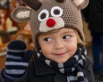 Reindeer Hat Crochet Pattern PDF|Christmas Baby Hat Pattern|Kids Winter Crochet Hat|Rudolph Beanie Pattern |Animal Hat Crochet Tutorial |