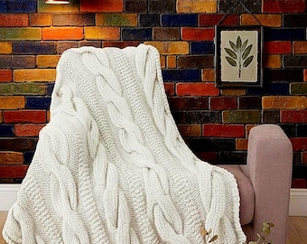 Cable Knit Blanket Pattern PDF, Easy Chunky Throw Knit, Super Bulky Comfort Throw, Beginner Knit Blanket, Cozy Cable Afghan 48x48