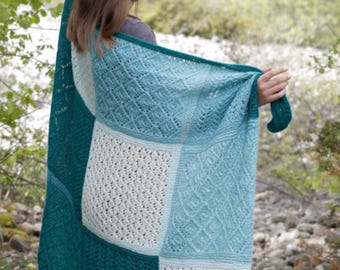 Knitted Blanket Pattern with Lace Squares in 2 Strands – Elegant Cozy Throw PDF
