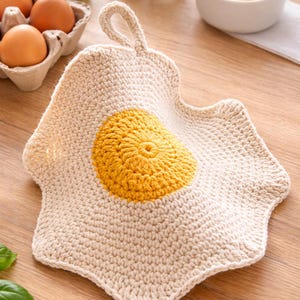 Easter Crochet Potholder Pattern Fried Egg, Cute Crochet Hot Pad PDF, Kitchen Decor Crochet Pattern, Easter Gift Idea