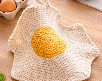 Easter Crochet Potholder Pattern Fried Egg, Cute Crochet Hot Pad PDF, Kitchen Decor Crochet Pattern, Easter Gift Idea