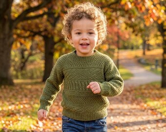 Knitting Pattern Kids Sweater and Hat Set, Top Down Sweater PDF, Ribbed Hat Pattern, European Shoulder Knit, Ages 2-14