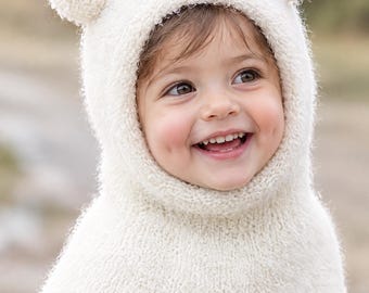 Bear Balaclava Knitting Pattern PDF | Teddy Bear Hood with Pom Pom Ears | Children's Winter Hood | Easy Knit Pattern | Sizes 2-14 Years