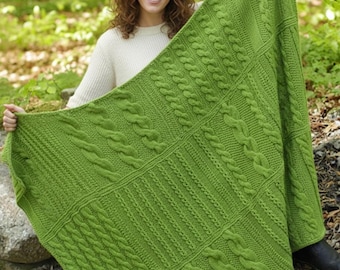 Knitted Blanket with Textured & Cable Squares – Cozy Patchwork Throw Pattern PDF