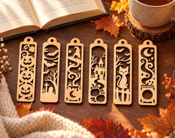 6 Halloween Bookmark SVG Bundle, Spooky Laser Cut Files, Wooden Bookmark Designs, Cute Halloween Bookmarks, Cricut Glowforge DXF PNG