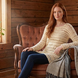 Crochet Sweater Pattern PDF, Lace Crochet Sweater, Top Down Crochet Pullover, Boho Crochet Top, Side Slits, Sizes S–XXXL