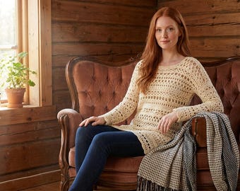Patron PDF de pull au crochet, pull en dentelle au crochet, pull crocheté du haut vers le bas, haut bohème au crochet, fentes latérales, tailles S à XXXL