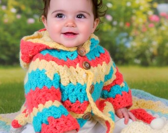 Cozy Cuddle Jacket Crochet Pattern PDF | Baby & Toddler Striped Jacket and Slippers | 1 Month–4 Years | Easy Crochet Set