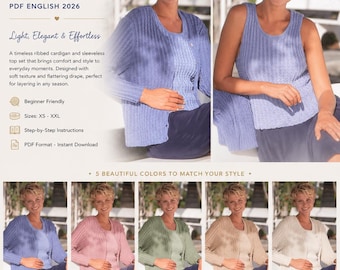 Knitted Cardigan Pattern PDF English 2026 | Easy Women Sweater & Tank Top Set | Modern Knit Cardigan Pattern | DIY Summer Knit Top
