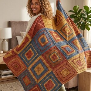 Knitted Blanket with Squares Pattern PDF, Patchwork Knit Blanket, Square Afghan Pattern, Easy Knitting Blanket DIY, Cozy Throw Pattern