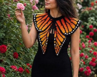 Crochet Butterfly Necklace Pattern PDF | Statement Capelet Neck Necklace | Colorwork Crochet Pattern | Gothic Boho Fashion Accessory