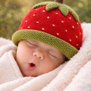 Knitted Strawberry Hat Pattern PDF – Baby & Children – Cute Fruit Hat – Instant Download