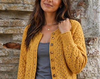 Light Summer Cardigan Knitting Pattern PDF | Women Lace Knit Sweater | Lightweight Button Cardigan | Easy Knit Pattern | Spring Summer Top