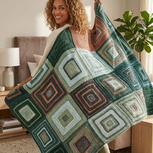 Knitted Blanket with Squares Pattern PDF, Patchwork Knit Blanket, Square Afghan Pattern, Easy Knitting Blanket DIY, Cozy Throw Pattern