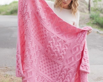Knitted Blanket Pattern with Cable Squares – Cozy Textured Patchwork Throw PDF