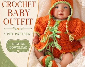 Crochet Baby Pumpkin Outfit Pattern PDF | Baby Crochet Set | Pumpkin Hat Cardigan Knickers & Shoes | Instant Digital Download