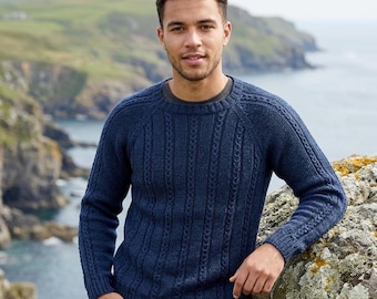 Mens Cable Knit Jumper Pattern Raglan, Belle Yarn Sweater PDF, Textured Knit Sweater, Cozy Winter Knitwear S-XXXL