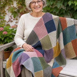 Domino Knit Blanket Pattern PDF | Garter Stitch Striped Throw | Patchwork Squares Blanket | Easy Knit Pattern | Instant Download