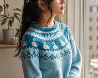 Nordic Colorwork Sweater Knitting Pattern | Fair Isle Pullover | Chunky Wool Alpaca Sweater | Round Yoke Knit Pattern | XS–XXL PDF