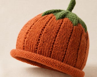 Pumpkin Hat Knitting Pattern PDF | Baby & Kids Pumpkin Beanie | Halloween Hat Knit Pattern | Fall Hat | Instant Download