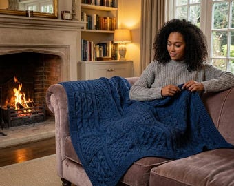 Knitted Blanket Pattern Squares, Cable Knit Afghan PDF, Patchwork Knit Throw, Cozy Textured Blanket Pattern