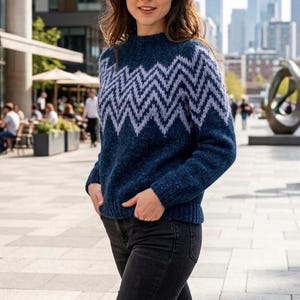 Knitted Sweater Pattern PDF, Top Down Round Yoke Sweater, Double Neck Pullover, Nordic Knit Pattern , 3 languages (EN / DE / No)